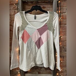 Free People Multicolor Argyle Long Sleeve Top